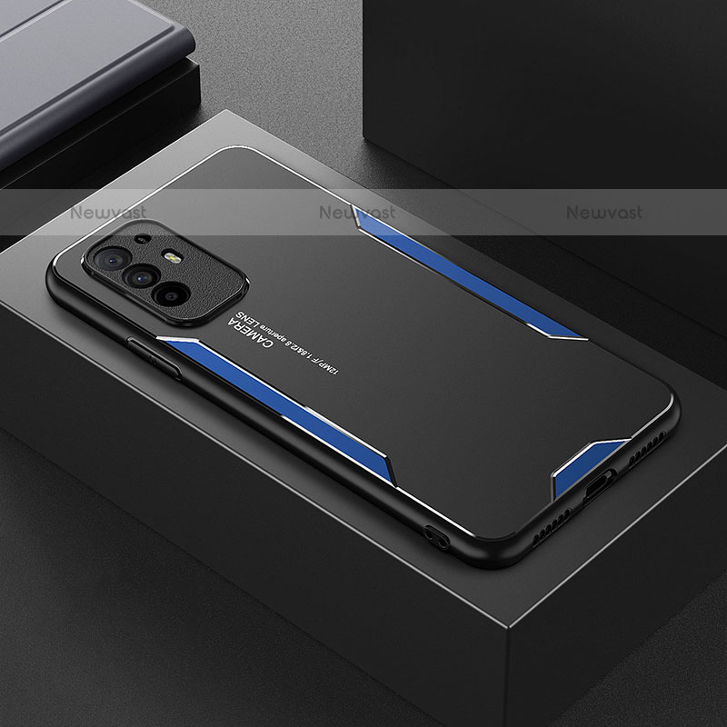 Luxury Aluminum Metal Back Cover and Silicone Frame Case for Oppo A94 5G Blue