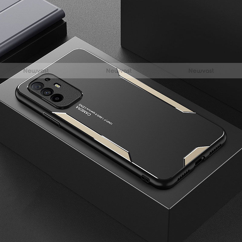 Luxury Aluminum Metal Back Cover and Silicone Frame Case for Oppo A94 5G Gold