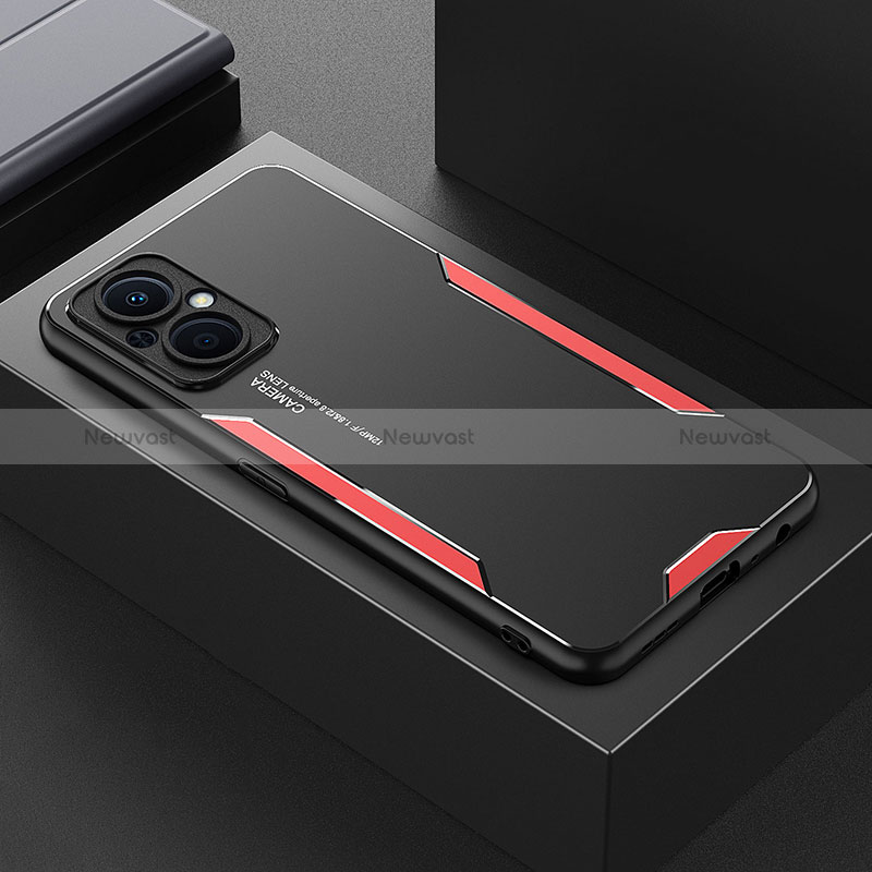 Luxury Aluminum Metal Back Cover and Silicone Frame Case for Oppo A96 5G Red