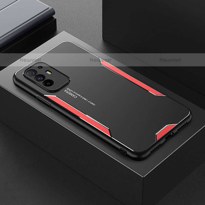 Luxury Aluminum Metal Back Cover and Silicone Frame Case for Oppo F19 Pro+ Plus 5G Red