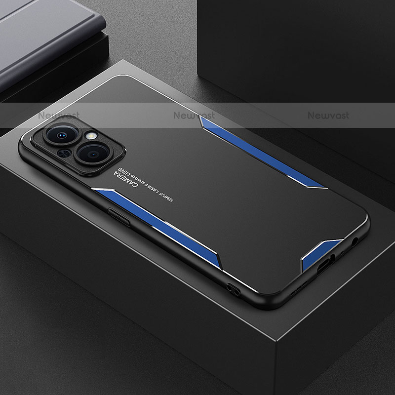 Luxury Aluminum Metal Back Cover and Silicone Frame Case for Oppo F21 Pro 5G Blue