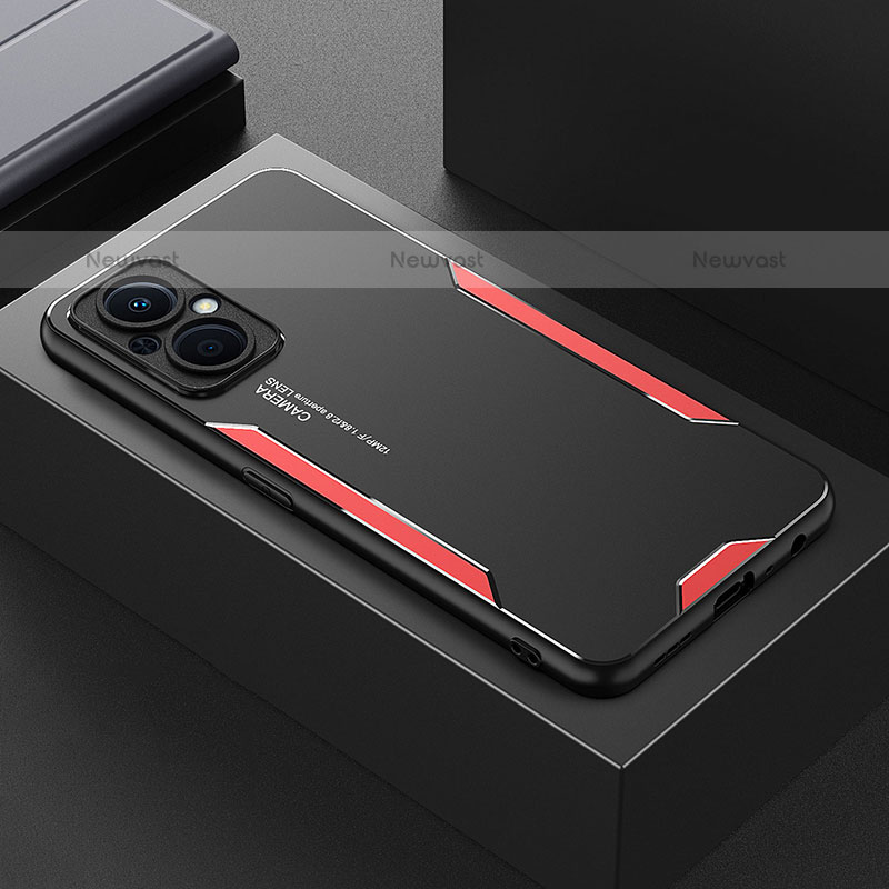 Luxury Aluminum Metal Back Cover and Silicone Frame Case for Oppo F21 Pro 5G Red