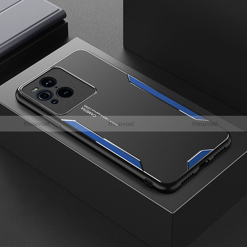 Luxury Aluminum Metal Back Cover and Silicone Frame Case for Oppo Find X3 5G Blue