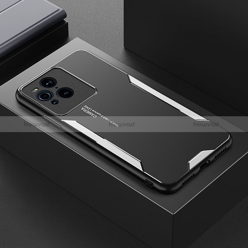 Luxury Aluminum Metal Back Cover and Silicone Frame Case for Oppo Find X3 5G Silver