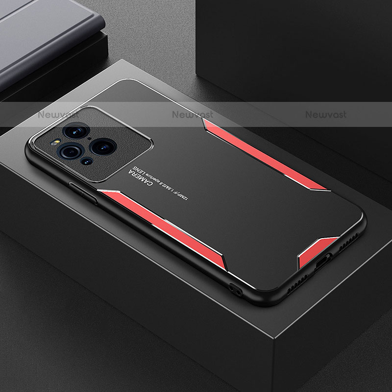 Luxury Aluminum Metal Back Cover and Silicone Frame Case for Oppo Find X3 Pro 5G Red