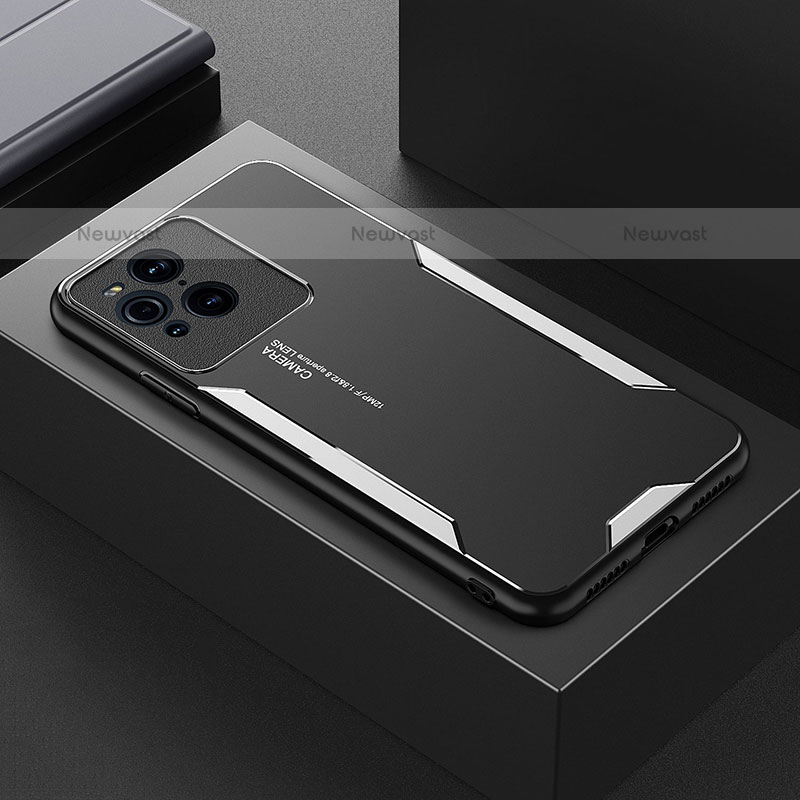 Luxury Aluminum Metal Back Cover and Silicone Frame Case for Oppo Find X3 Pro 5G Silver