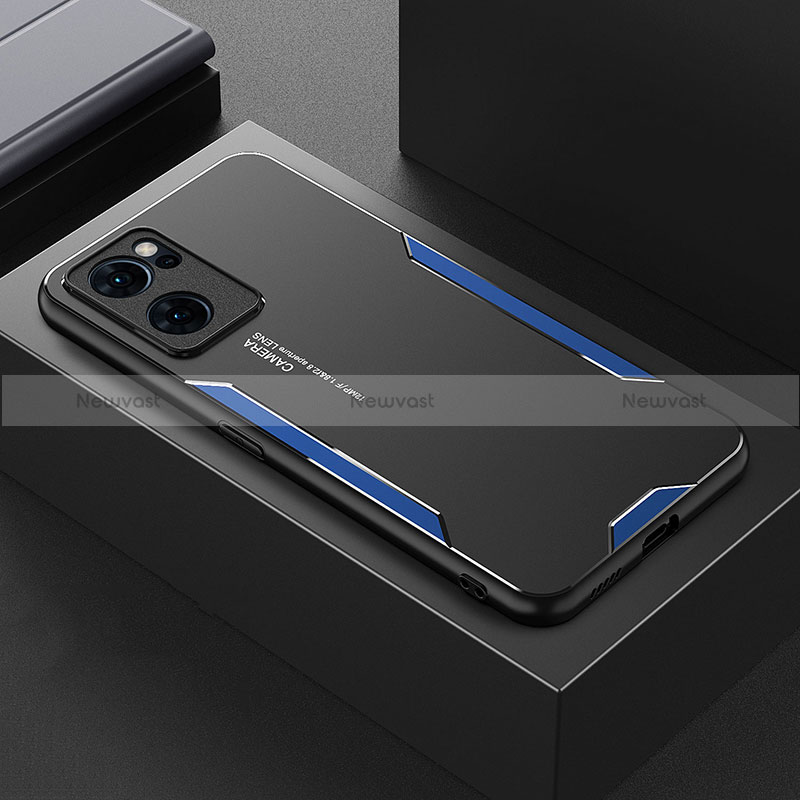 Luxury Aluminum Metal Back Cover and Silicone Frame Case for Oppo Find X5 Lite 5G Blue