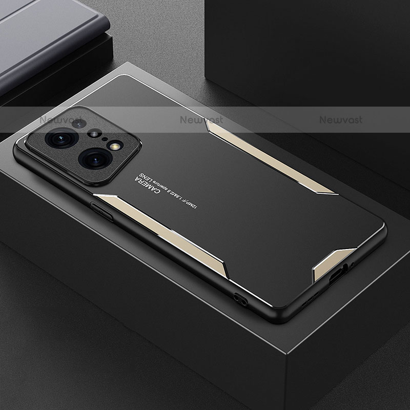 Luxury Aluminum Metal Back Cover and Silicone Frame Case for Oppo Find X5 Pro 5G Gold