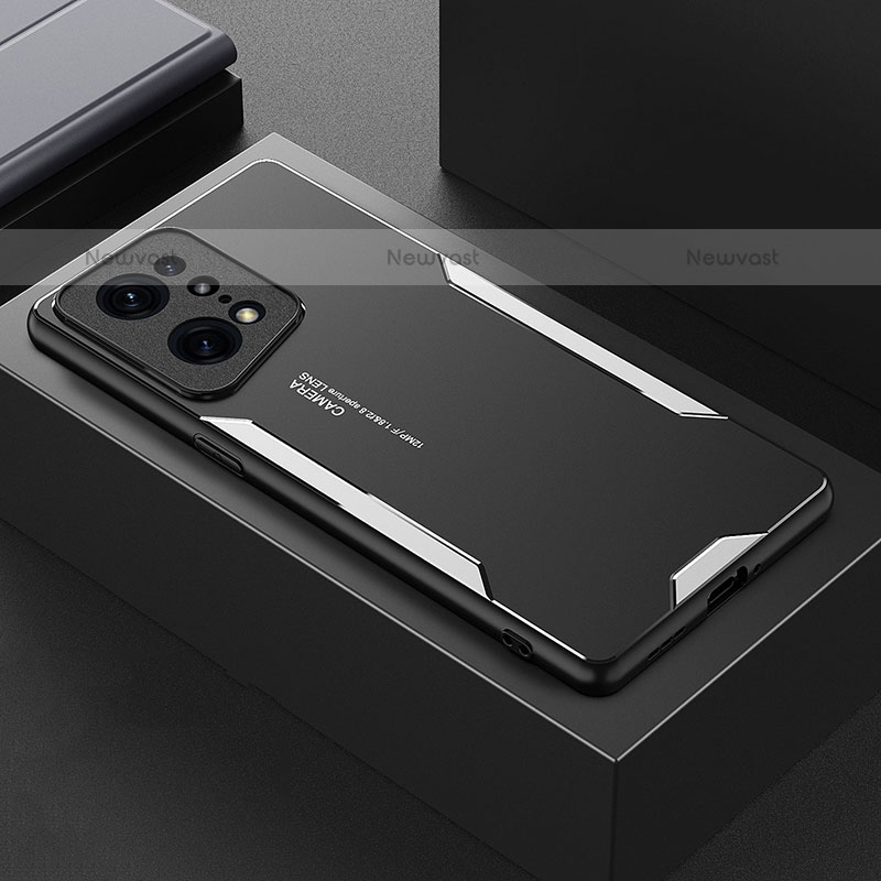 Luxury Aluminum Metal Back Cover and Silicone Frame Case for Oppo Find X5 Pro 5G Silver