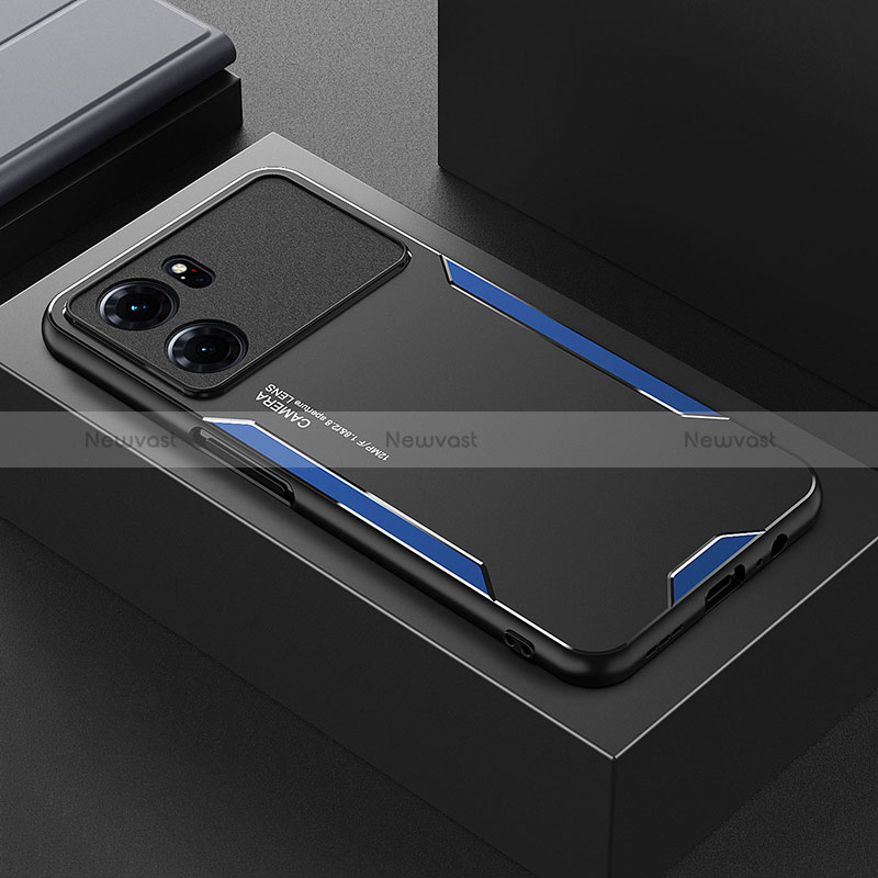 Luxury Aluminum Metal Back Cover and Silicone Frame Case for Oppo K10 5G Blue