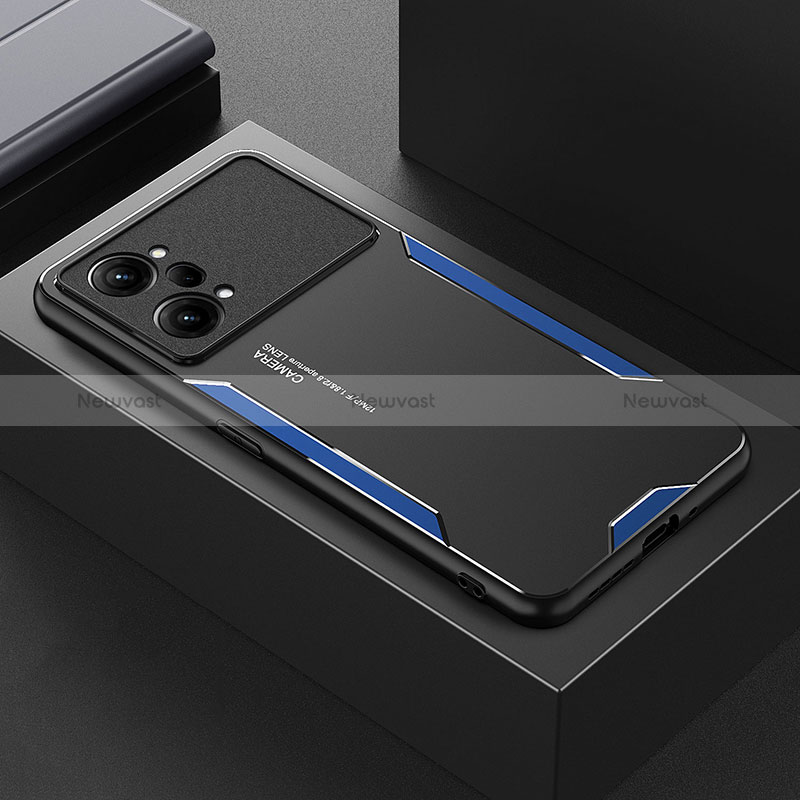 Luxury Aluminum Metal Back Cover and Silicone Frame Case for Oppo K10 Pro 5G Blue