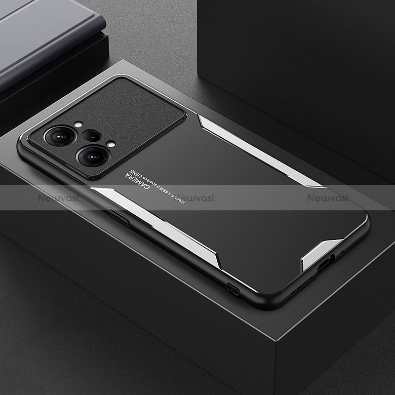 Luxury Aluminum Metal Back Cover and Silicone Frame Case for Oppo K10 Pro 5G Silver