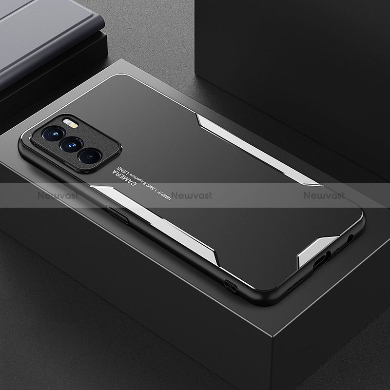 Luxury Aluminum Metal Back Cover and Silicone Frame Case for Oppo K9 Pro 5G Silver