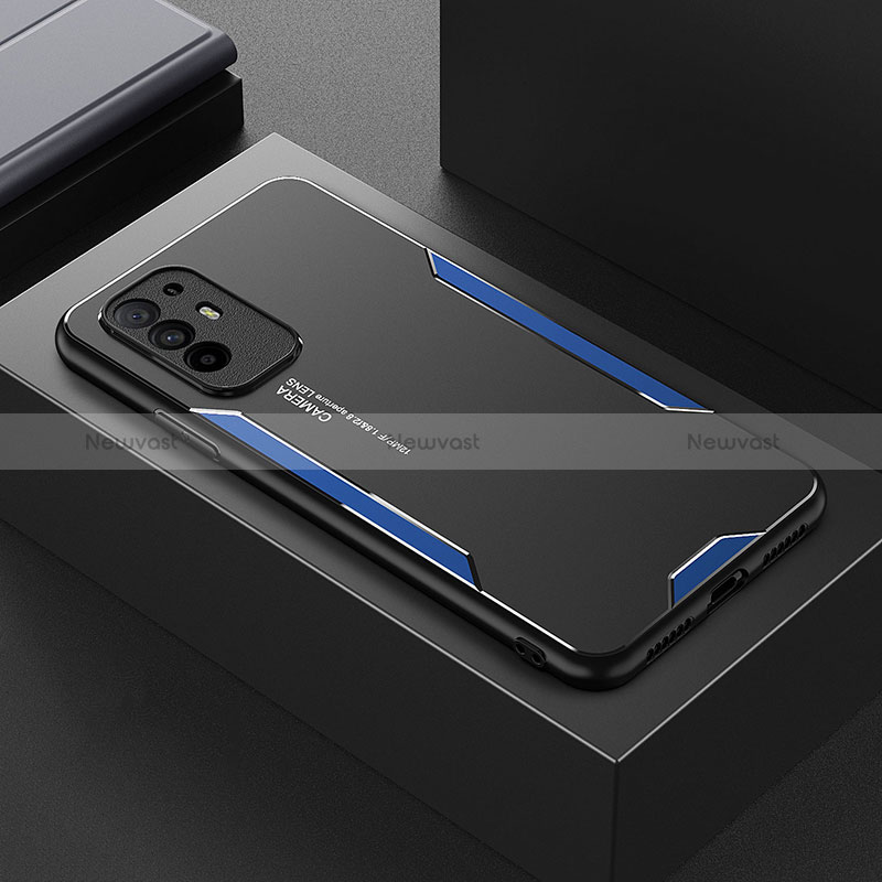 Luxury Aluminum Metal Back Cover and Silicone Frame Case for Oppo Reno5 Z 5G Blue