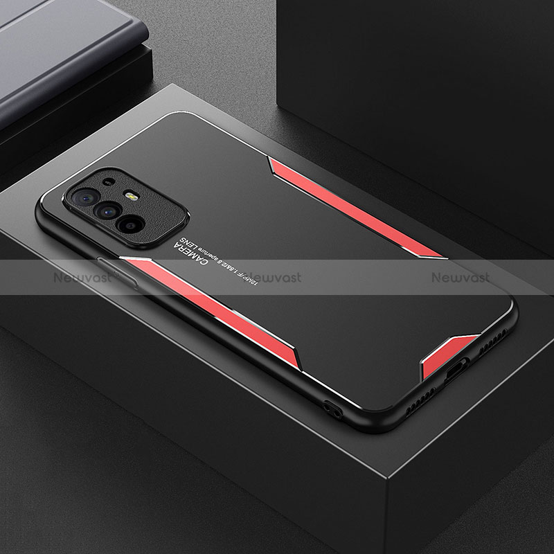 Luxury Aluminum Metal Back Cover and Silicone Frame Case for Oppo Reno5 Z 5G Red