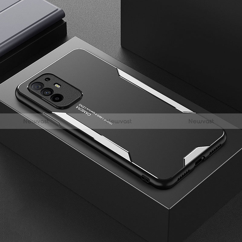 Luxury Aluminum Metal Back Cover and Silicone Frame Case for Oppo Reno5 Z 5G Silver