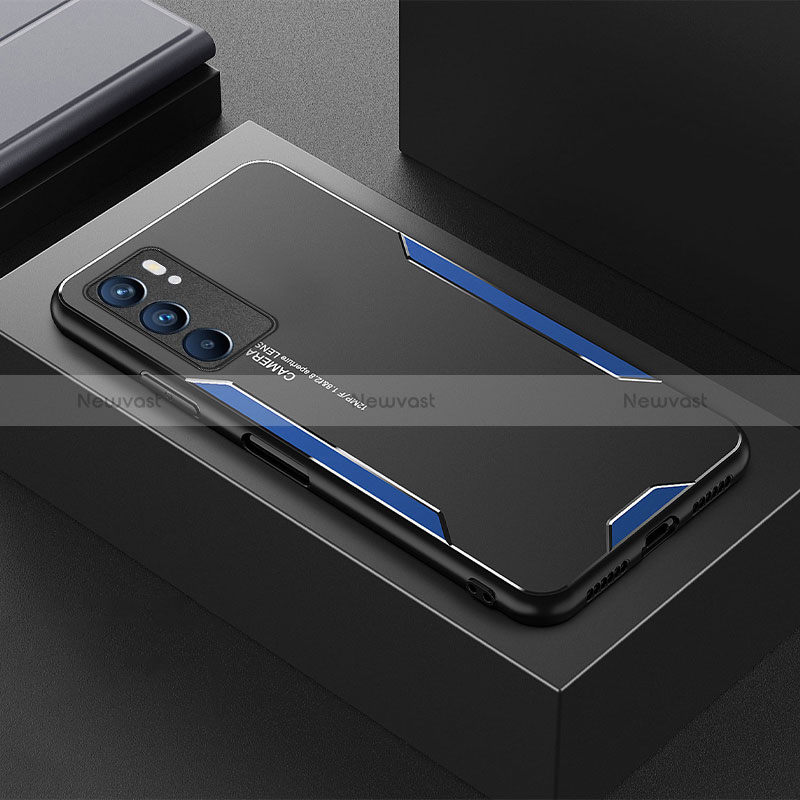 Luxury Aluminum Metal Back Cover and Silicone Frame Case for Oppo Reno6 5G Blue