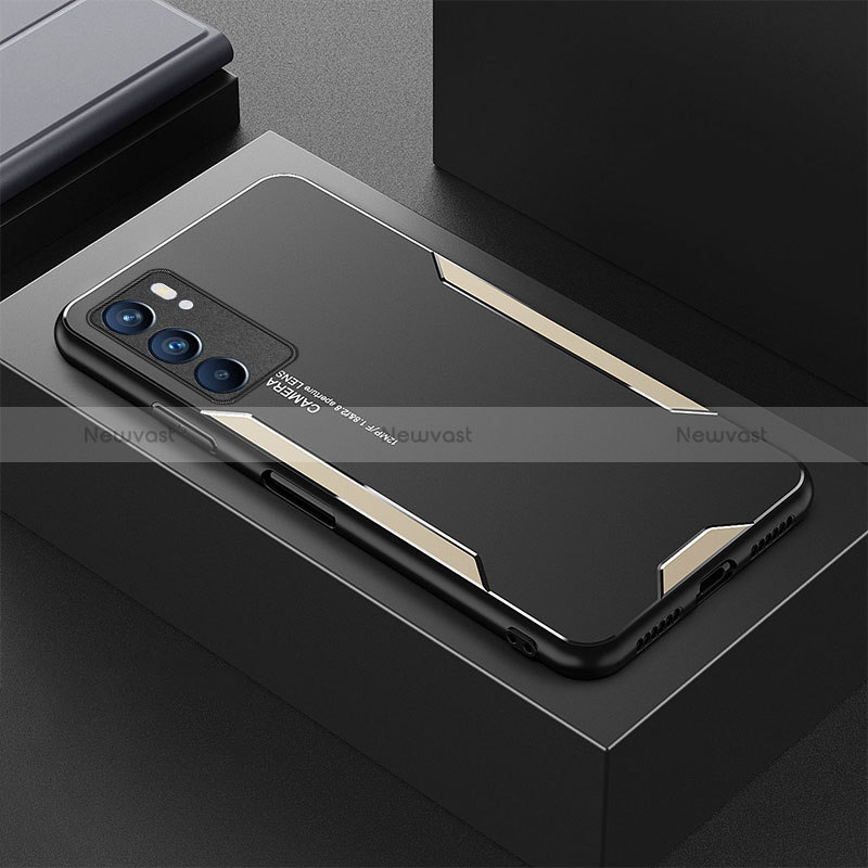 Luxury Aluminum Metal Back Cover and Silicone Frame Case for Oppo Reno6 5G Gold