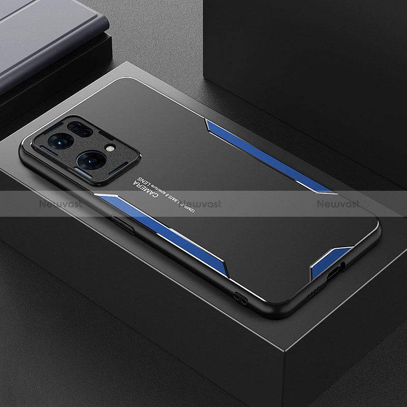 Luxury Aluminum Metal Back Cover and Silicone Frame Case for Oppo Reno7 Pro 5G Blue