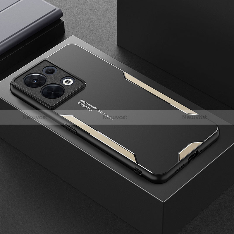 Luxury Aluminum Metal Back Cover and Silicone Frame Case for Oppo Reno8 5G Gold