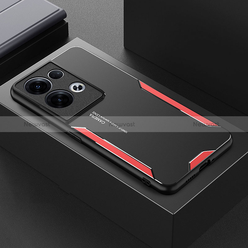 Luxury Aluminum Metal Back Cover and Silicone Frame Case for Oppo Reno8 Pro+ Plus 5G Red