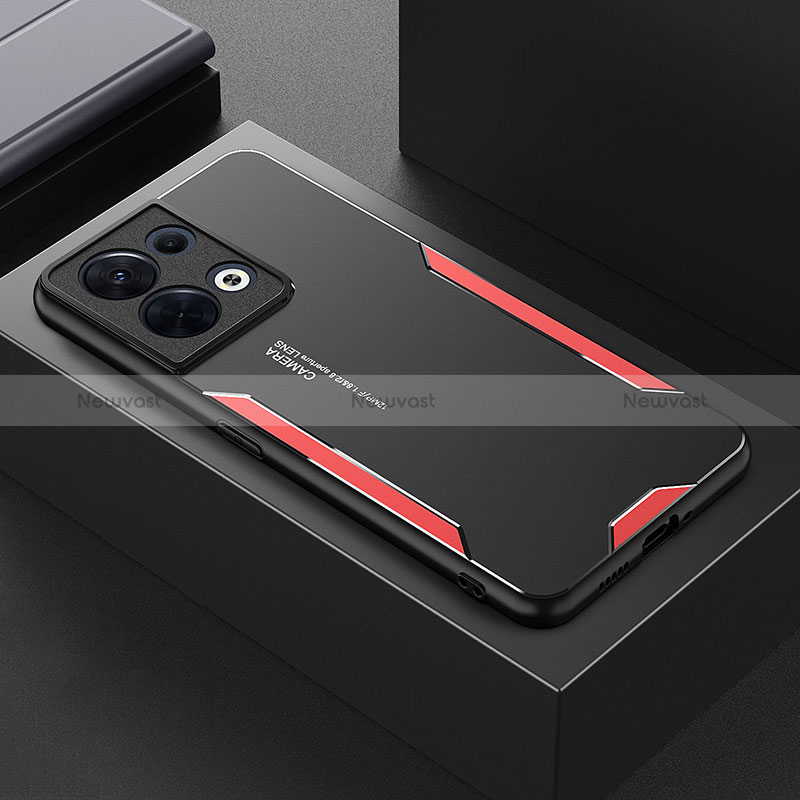 Luxury Aluminum Metal Back Cover and Silicone Frame Case for Oppo Reno9 Pro 5G Red