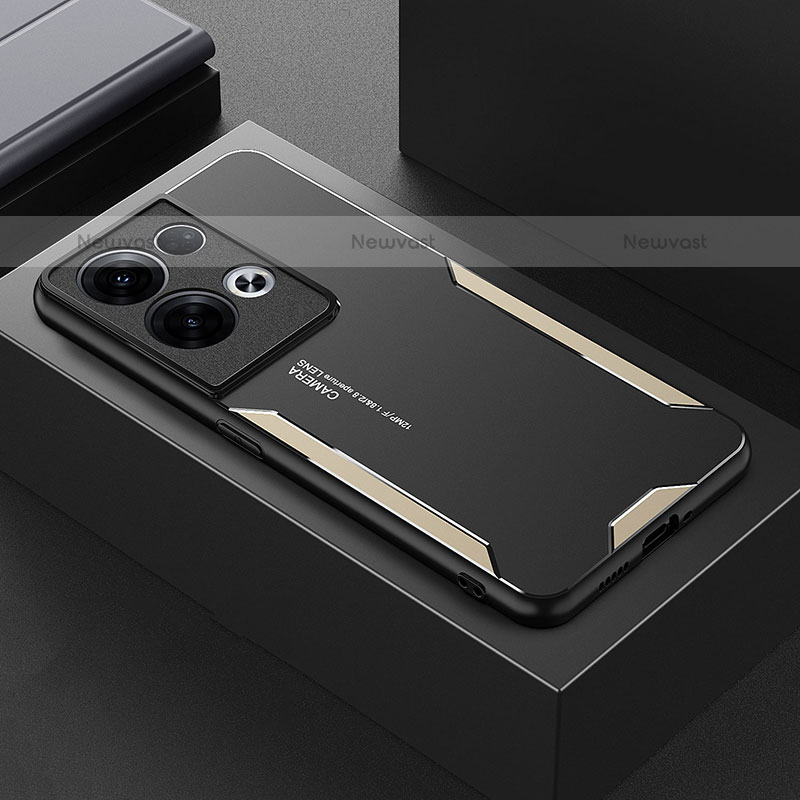 Luxury Aluminum Metal Back Cover and Silicone Frame Case for Oppo Reno9 Pro+ Plus 5G Gold