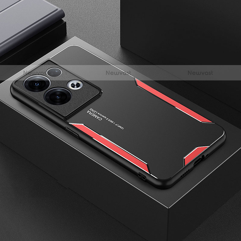 Luxury Aluminum Metal Back Cover and Silicone Frame Case for Oppo Reno9 Pro+ Plus 5G Red