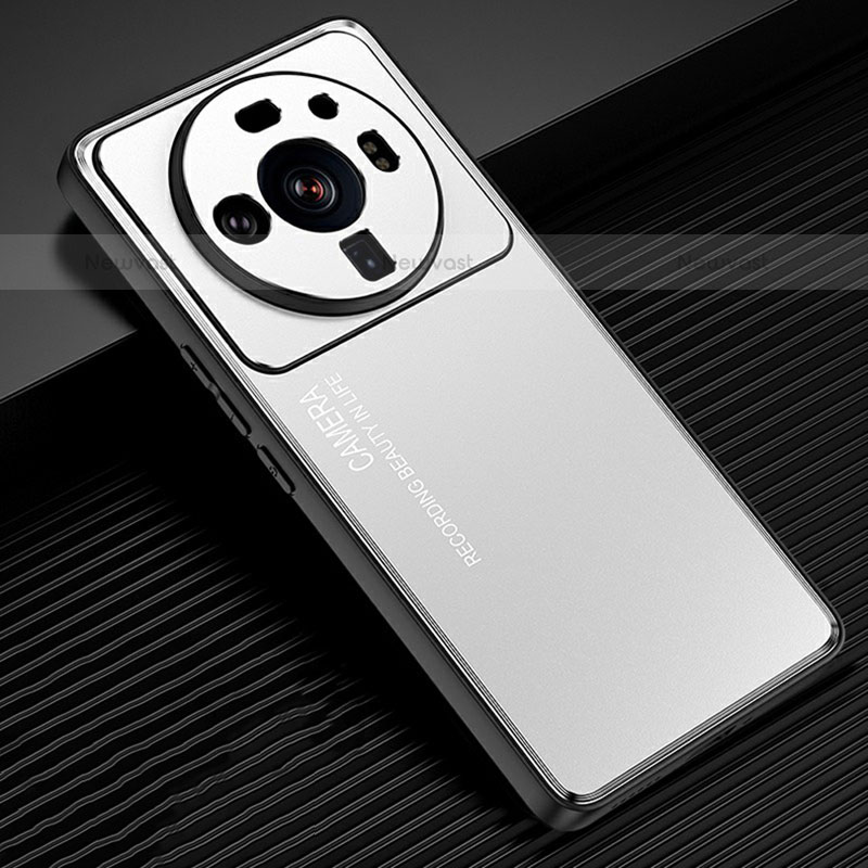 Luxury Aluminum Metal Back Cover and Silicone Frame Case for Xiaomi Mi 12 Ultra 5G Silver