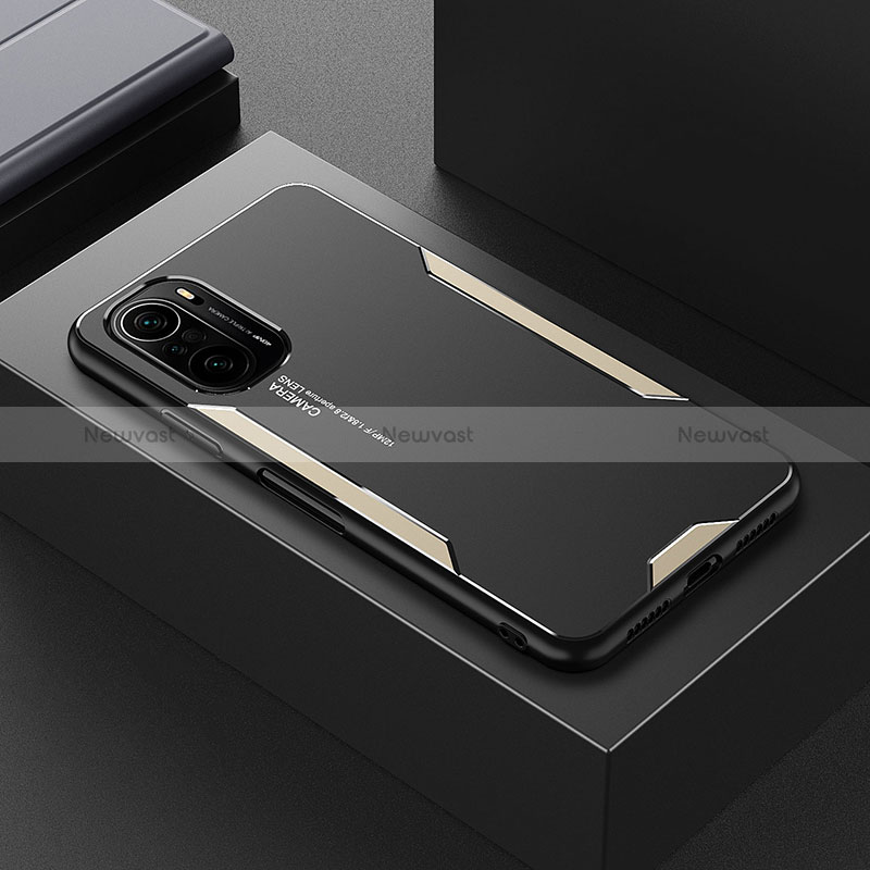 Luxury Aluminum Metal Back Cover and Silicone Frame Case for Xiaomi Poco F3 5G Gold