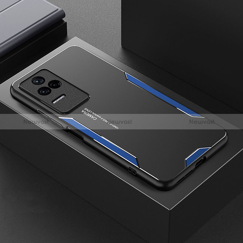 Luxury Aluminum Metal Back Cover and Silicone Frame Case for Xiaomi Poco F4 5G Blue