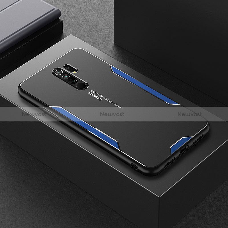 Luxury Aluminum Metal Back Cover and Silicone Frame Case for Xiaomi Poco M2 Blue