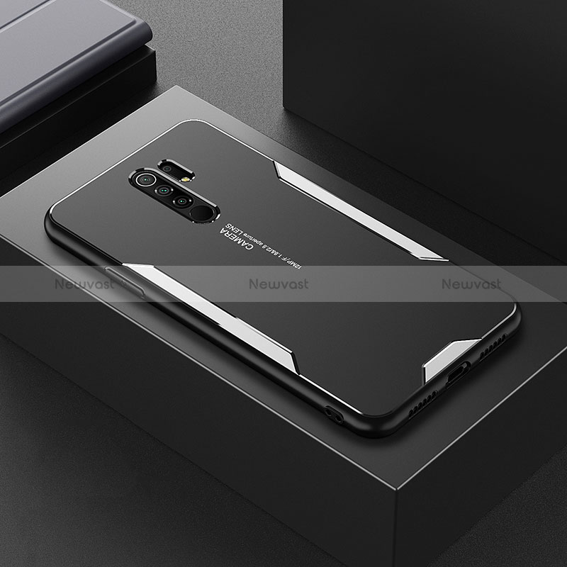 Luxury Aluminum Metal Back Cover and Silicone Frame Case for Xiaomi Poco M2 Silver