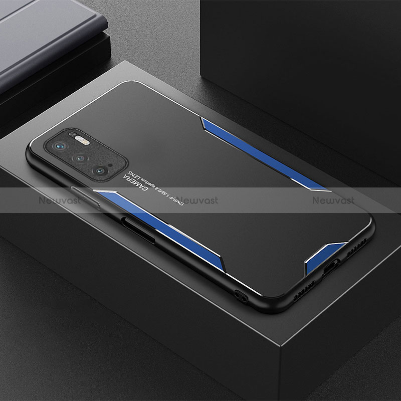 Luxury Aluminum Metal Back Cover and Silicone Frame Case for Xiaomi POCO M3 Pro 5G Blue