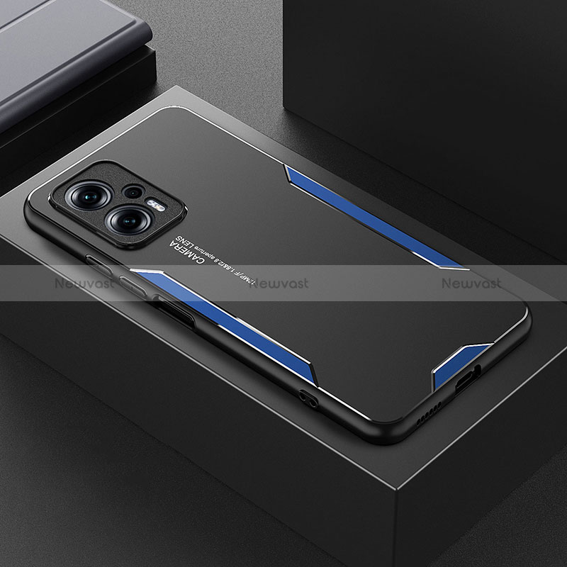 Luxury Aluminum Metal Back Cover and Silicone Frame Case for Xiaomi Poco X4 GT 5G Blue