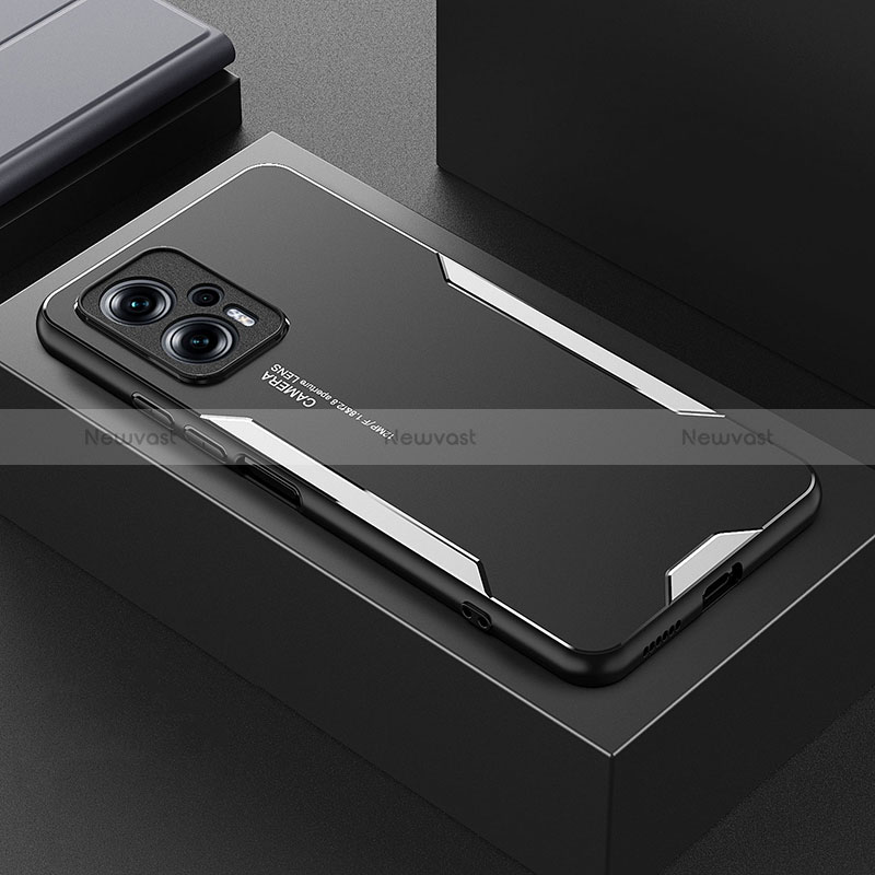 Luxury Aluminum Metal Back Cover and Silicone Frame Case for Xiaomi Poco X4 GT 5G Silver