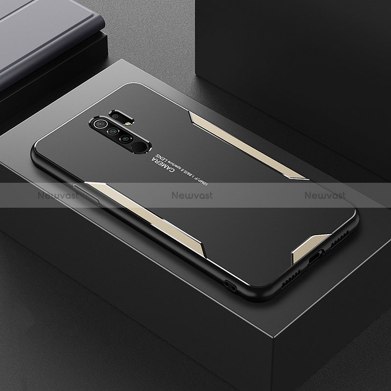 Luxury Aluminum Metal Back Cover and Silicone Frame Case for Xiaomi Redmi 9 Prime India Gold