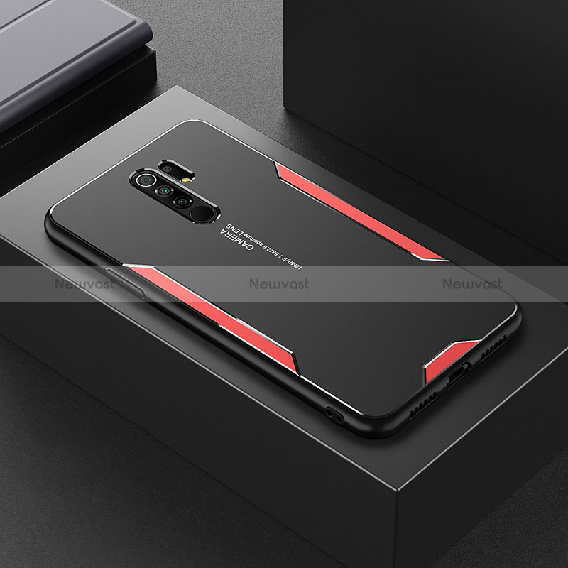 Luxury Aluminum Metal Back Cover and Silicone Frame Case for Xiaomi Redmi 9 Prime India Red