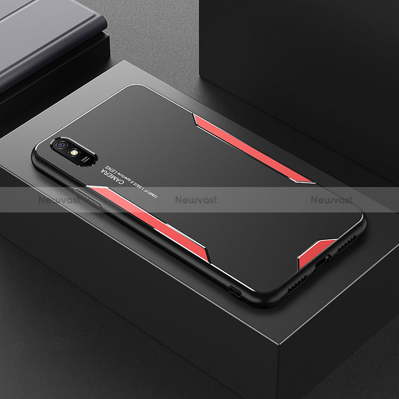 Luxury Aluminum Metal Back Cover and Silicone Frame Case for Xiaomi Redmi 9A Red