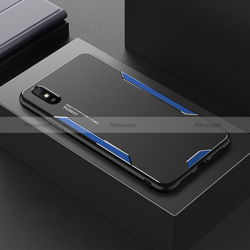 Luxury Aluminum Metal Back Cover and Silicone Frame Case for Xiaomi Redmi 9AT Blue