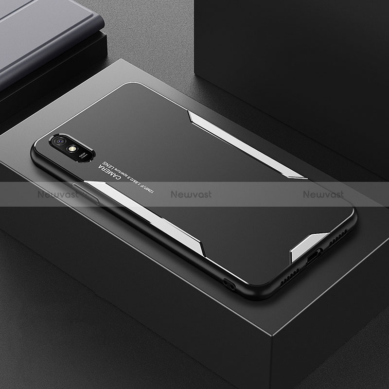 Luxury Aluminum Metal Back Cover and Silicone Frame Case for Xiaomi Redmi 9i Silver