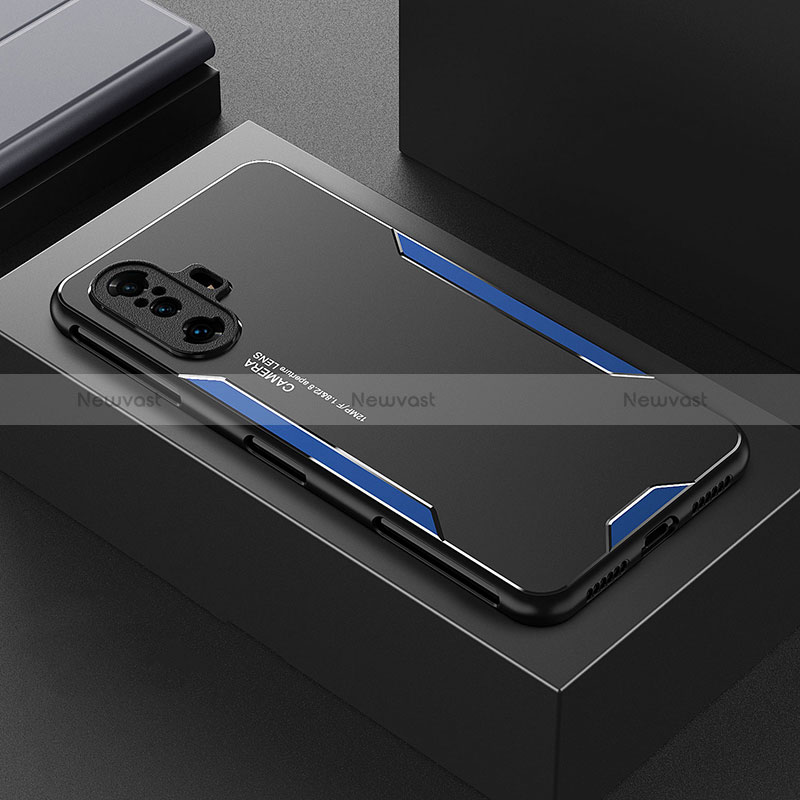 Luxury Aluminum Metal Back Cover and Silicone Frame Case for Xiaomi Redmi K40 Gaming 5G Blue