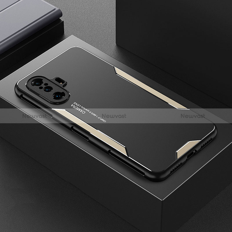 Luxury Aluminum Metal Back Cover and Silicone Frame Case for Xiaomi Redmi K40 Gaming 5G Gold