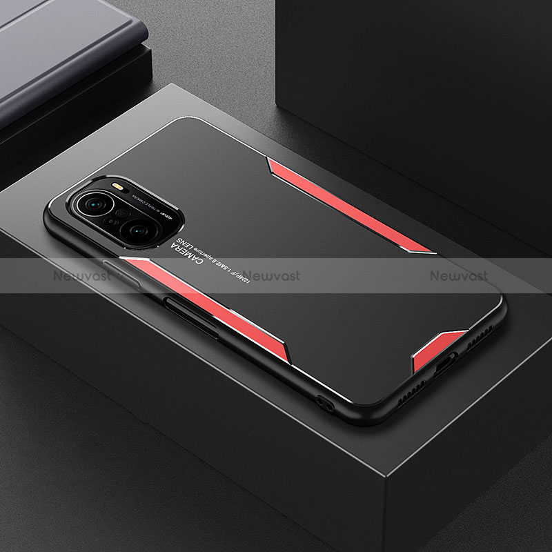 Luxury Aluminum Metal Back Cover and Silicone Frame Case for Xiaomi Redmi K40 Pro 5G Red