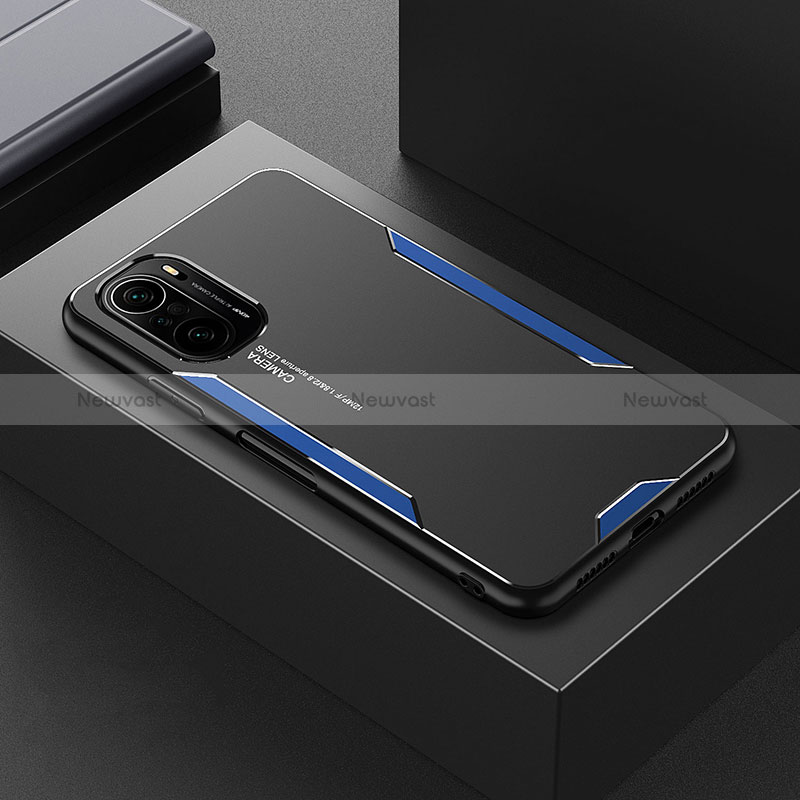 Luxury Aluminum Metal Back Cover and Silicone Frame Case for Xiaomi Redmi K40 Pro+ Plus 5G Blue