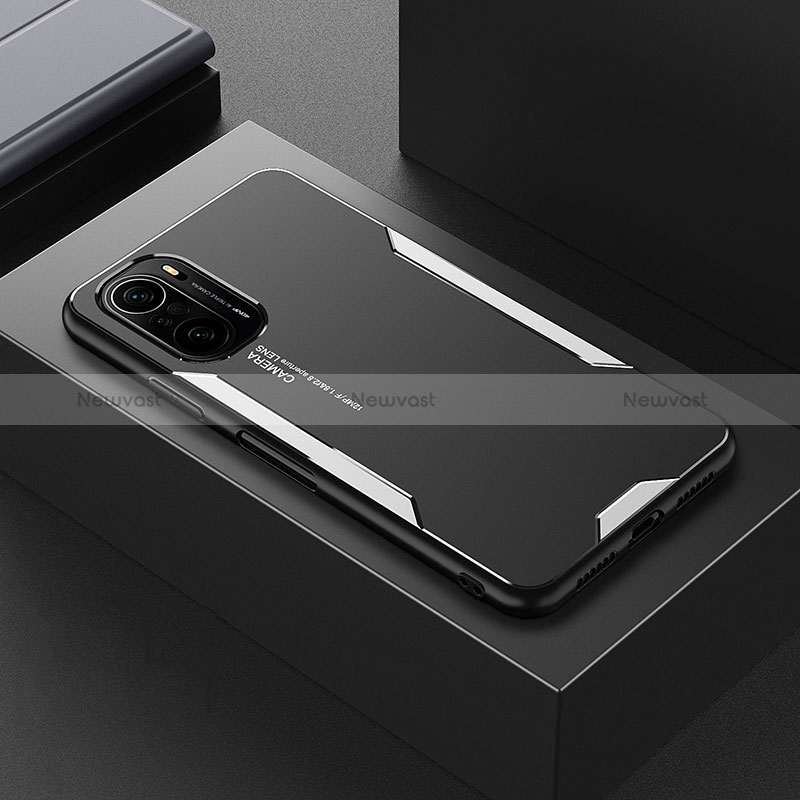 Luxury Aluminum Metal Back Cover and Silicone Frame Case for Xiaomi Redmi K40 Pro+ Plus 5G Silver