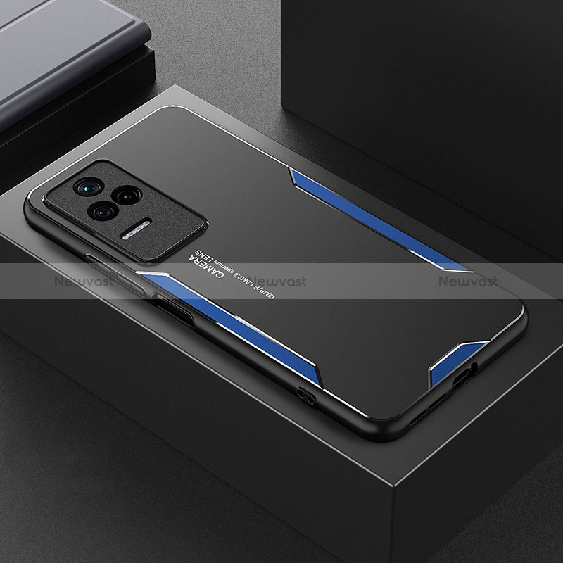 Luxury Aluminum Metal Back Cover and Silicone Frame Case for Xiaomi Redmi K40S 5G Blue