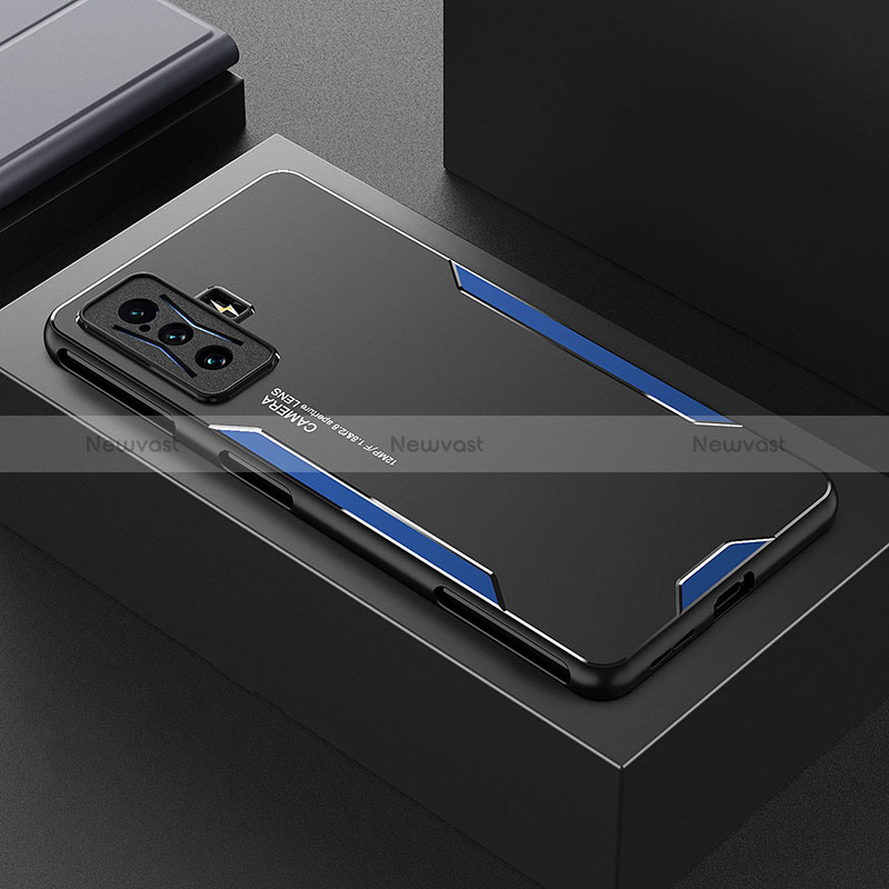 Luxury Aluminum Metal Back Cover and Silicone Frame Case for Xiaomi Redmi K50 Gaming 5G Blue