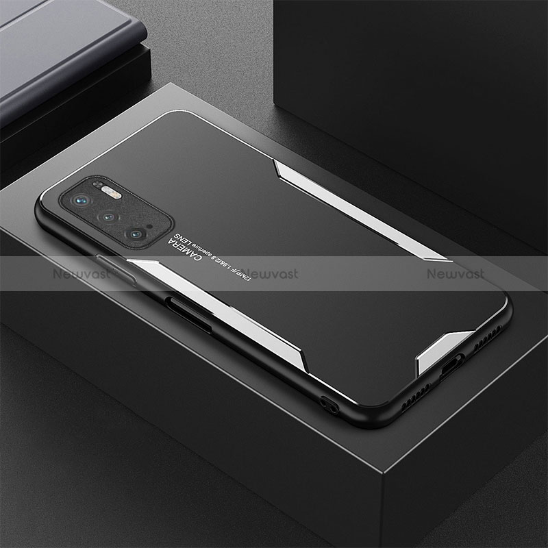Luxury Aluminum Metal Back Cover and Silicone Frame Case for Xiaomi Redmi Note 10 5G Silver