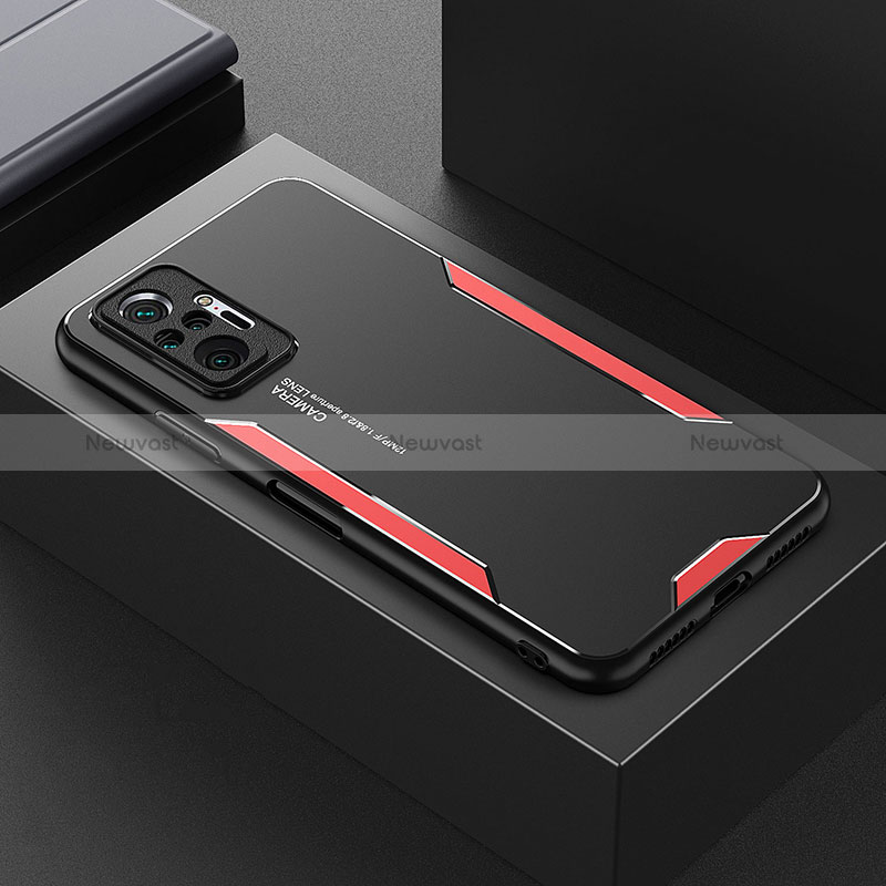 Luxury Aluminum Metal Back Cover and Silicone Frame Case for Xiaomi Redmi Note 10 Pro 4G Red